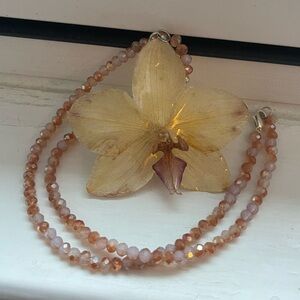 Real Flower Necklace - Preserved Orchid With Glass beads